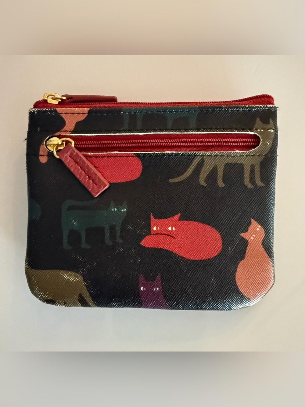 Julia Buxton Cat Printed Faux Leather Coin Case Wallet with ID Insert - NWOT